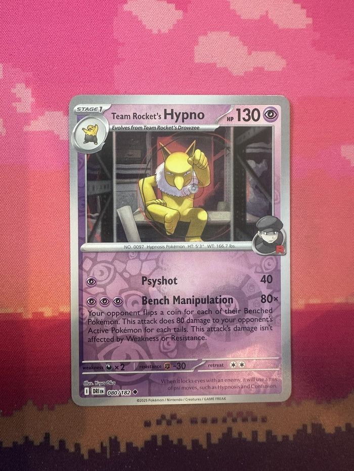 Pokemon Card Team Rocket's Hypno Destined Rivals Reverse Holo 080/182 Near Mint
