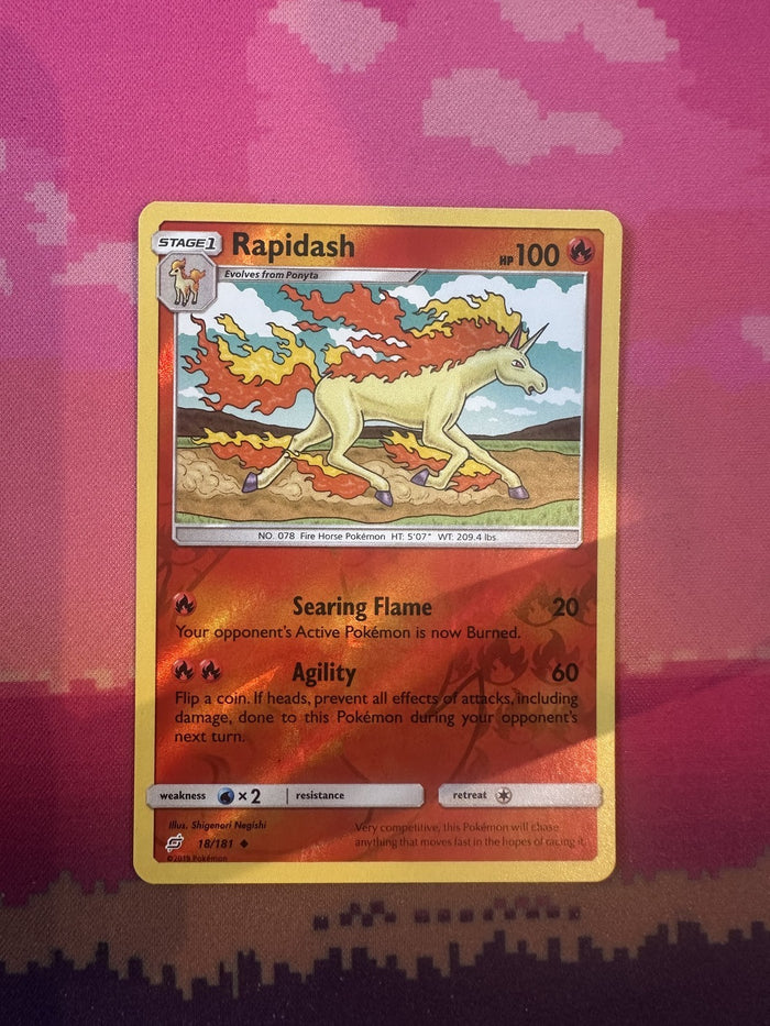 Pokemon Card Rapidash Unified Minds Reverse Holo Uncommon 18/181 Near Mint