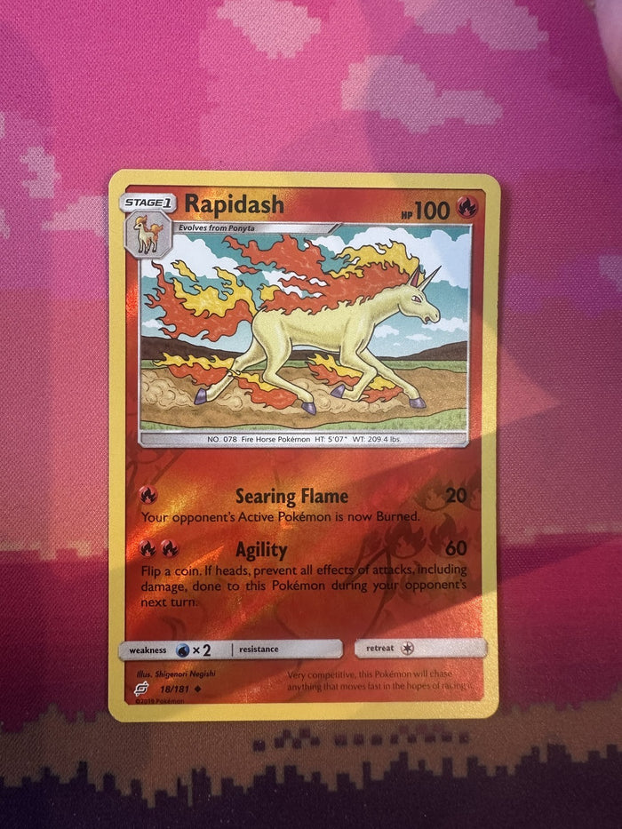 Pokemon Card Rapidash Unified Minds Reverse Holo 18/181 Near Mint