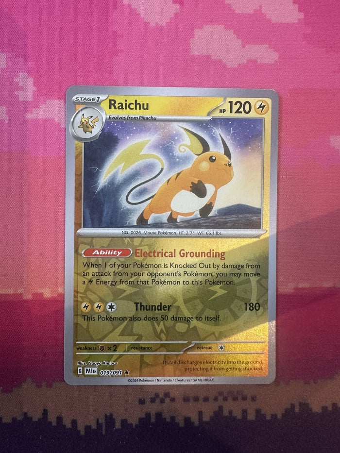 Pokemon Card Raichu Paldean Fates Reverse Holo 019/091 Near Mint