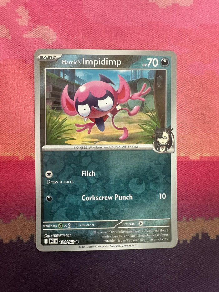 Pokemon Card Marnie's Impidimp Destined Rivals Reverse Holo 134/182 Near Mint