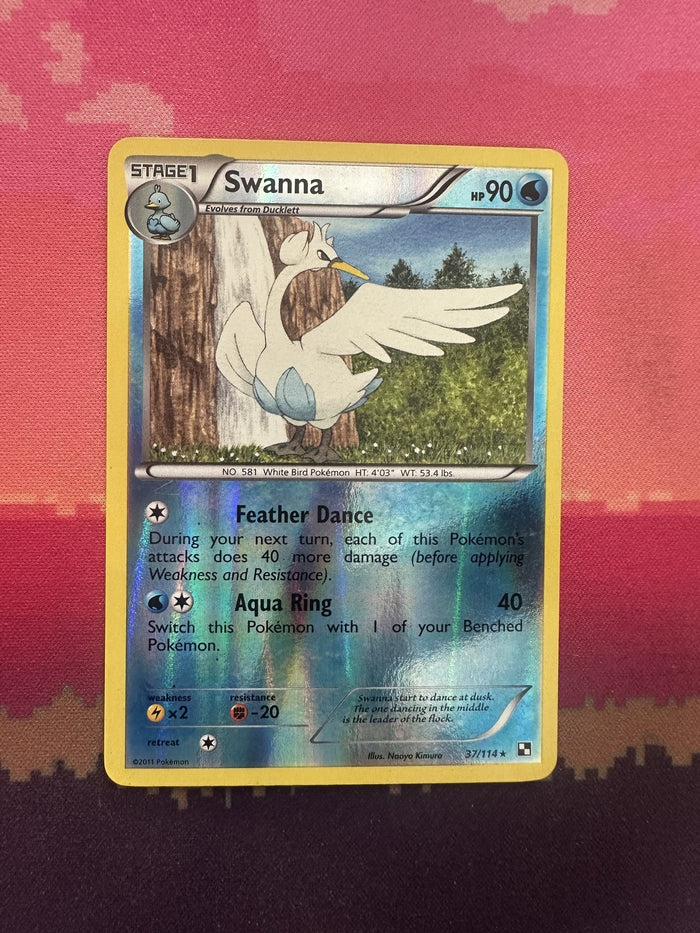 Pokemon Card Swanna Black & White Reverse Holo Rare 37/114 Near Mint