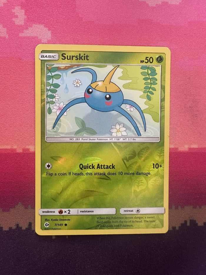 Pokemon Card Surskit Sun & Moon Reverse Holo 7/149 Near Mint