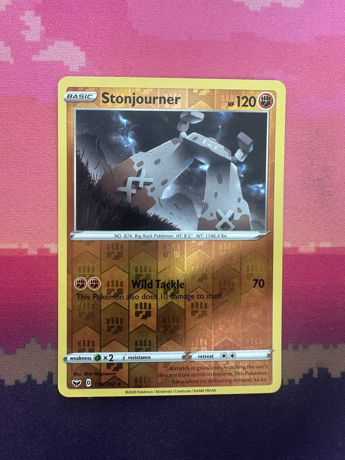 Pokemon Card Stonjourner Sword & Shield Reverse Holo Rare 114/202 Near Mint