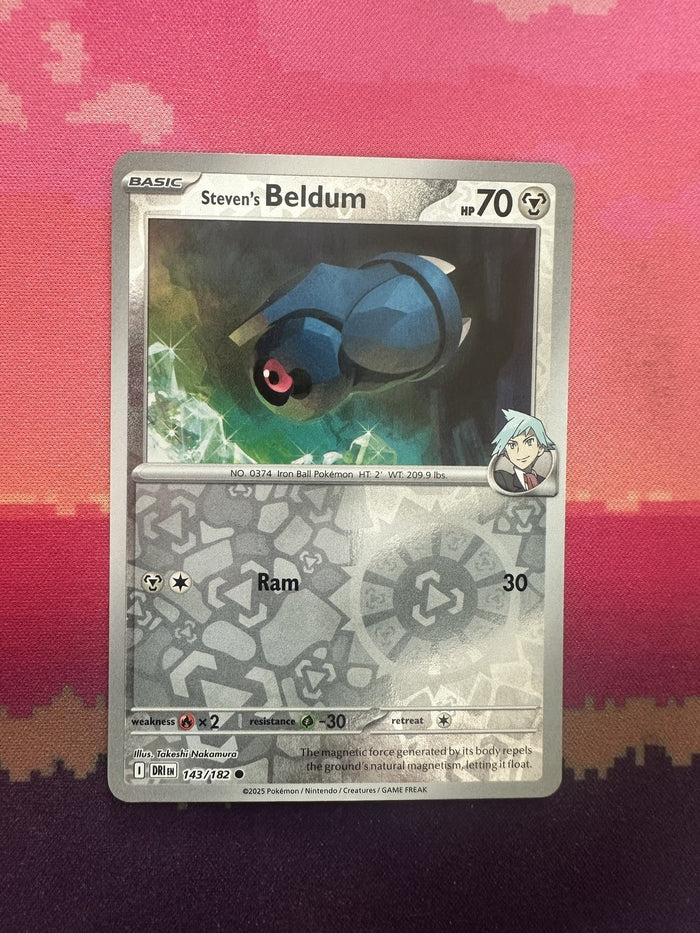 Pokemon Card Steven's Beldum Destined Rivals Reverse Holo 143/182 Near Mint