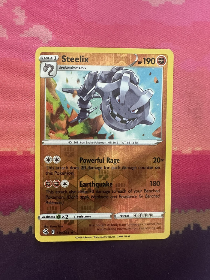 Pokemon Card Steelix Fusion Strike Reverse Holo Rare 139/264 Near Mint