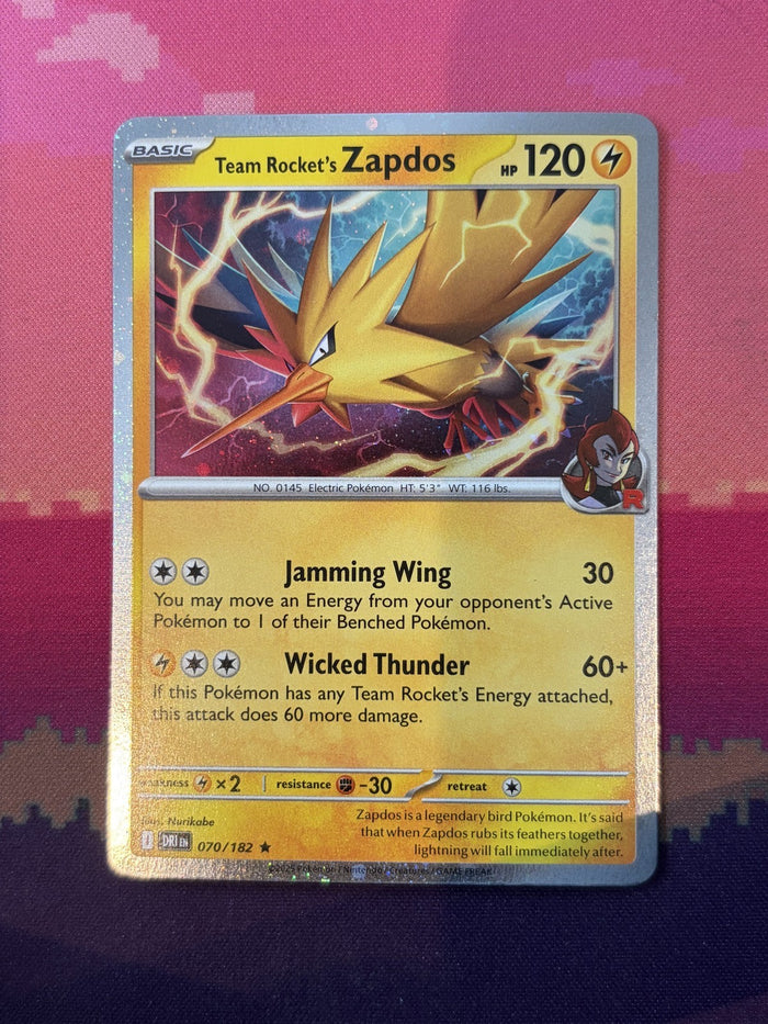 Pokemon Card Team Rocket's Zapdos Destined Rivals Cosmo Holo Rare 070/182 NM
