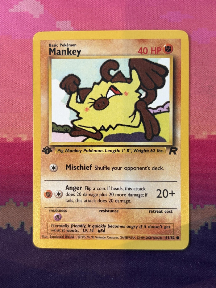 Pokemon Card Mankey Team Rocket 1st Edition Common 61/82 Near Mint