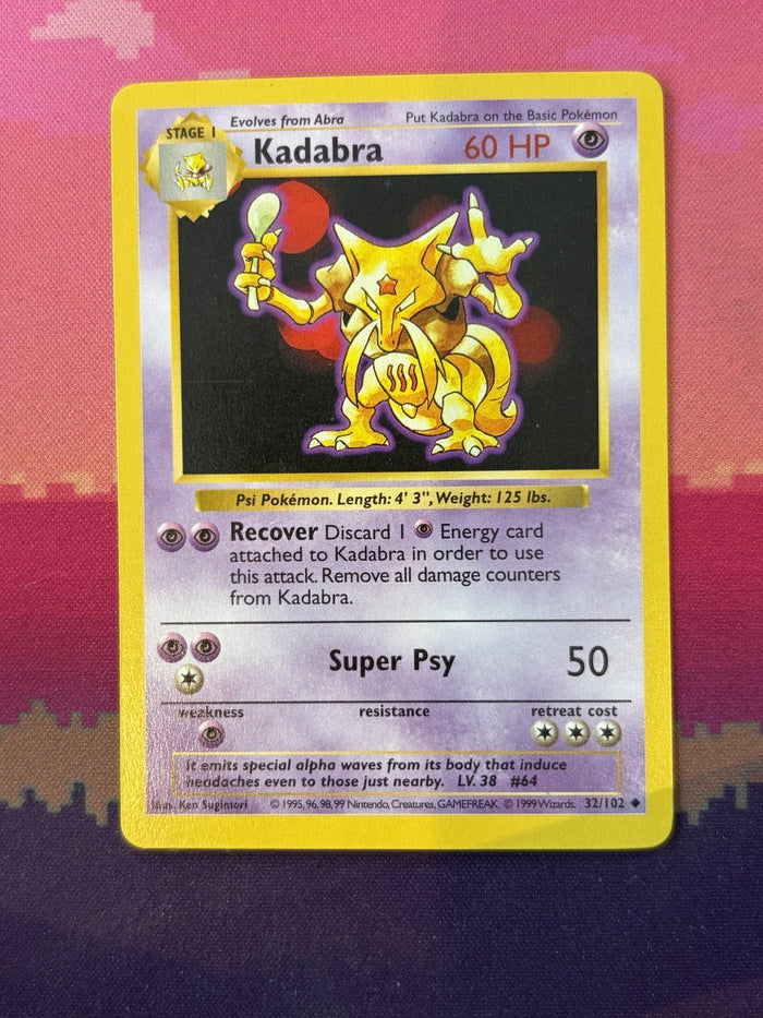 Pokemon Card Kadabra Base Set Shadowless Common 32/102 Near Mint