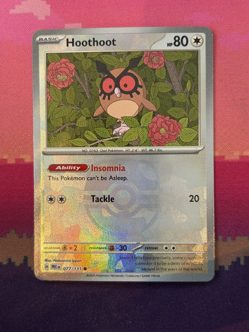 Pokemon Card Hoothoot Prismatic Evolutions Masterball Holo 077/131 Near Mint