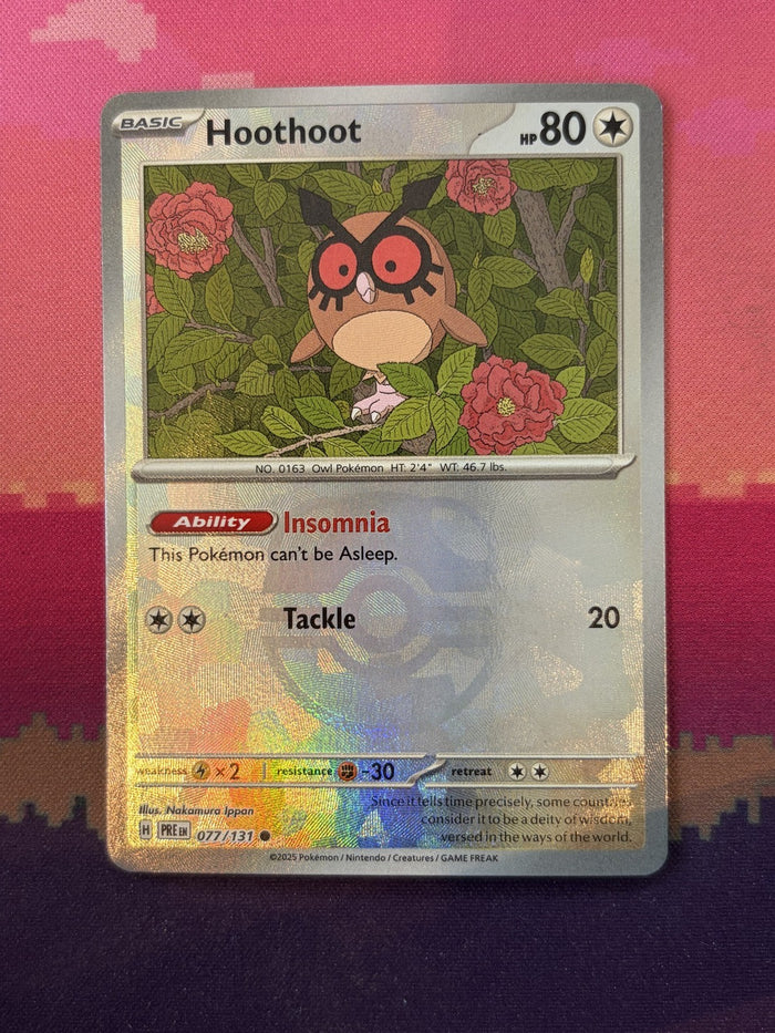 Pokemon Card Hoothoot Prismatic Evolutions Masterball Holo 077/131 Near Mint