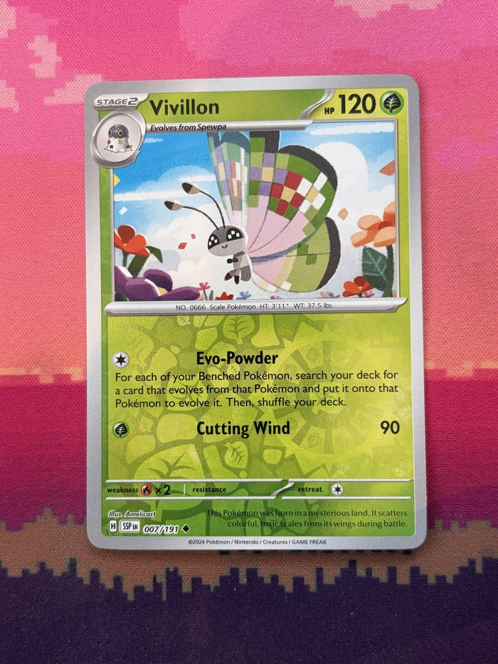 Pokemon Card Vivillon Surging Sparks Reverse Holo Uncommon 007/191 Near Mint