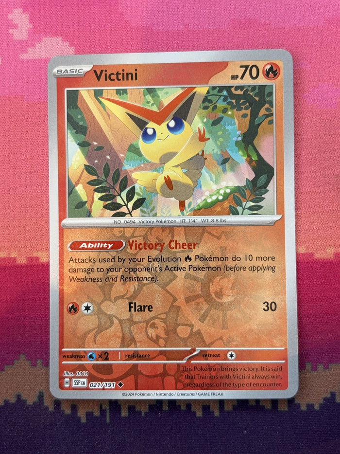Pokemon Card Victini Surging Sparks Reverse Holo 021/191 Near Mint