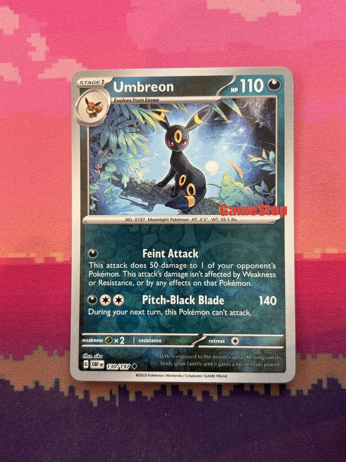 Pokemon Card Umbreon (GameStop Stamp) Obsidian Flames Reverse Holo 130/197 NM
