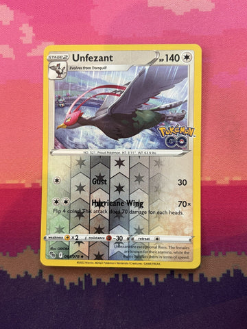 Pokemon Card Unfezant Pokemon GO Reverse Holo 063/078 Near Mint