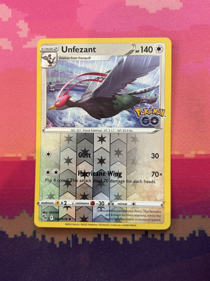 Pokemon Card Unfezant Pokemon GO Reverse Holo 063/078 Near Mint