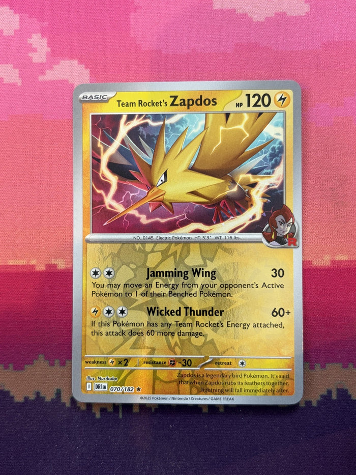 Pokemon Card Team Rocket's Zapdos Destined Rivals Reverse Holo 070/182 Near Mint