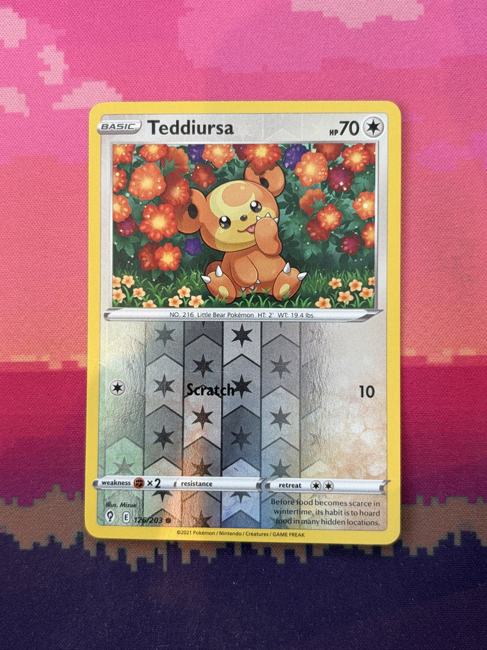 Pokemon Card Teddiursa Evolving Skies Reverse Holo 126/203 Near Mint