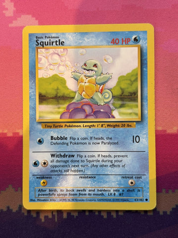 Pokemon Card Squirtle Base Set Common 63/102 Near Mint