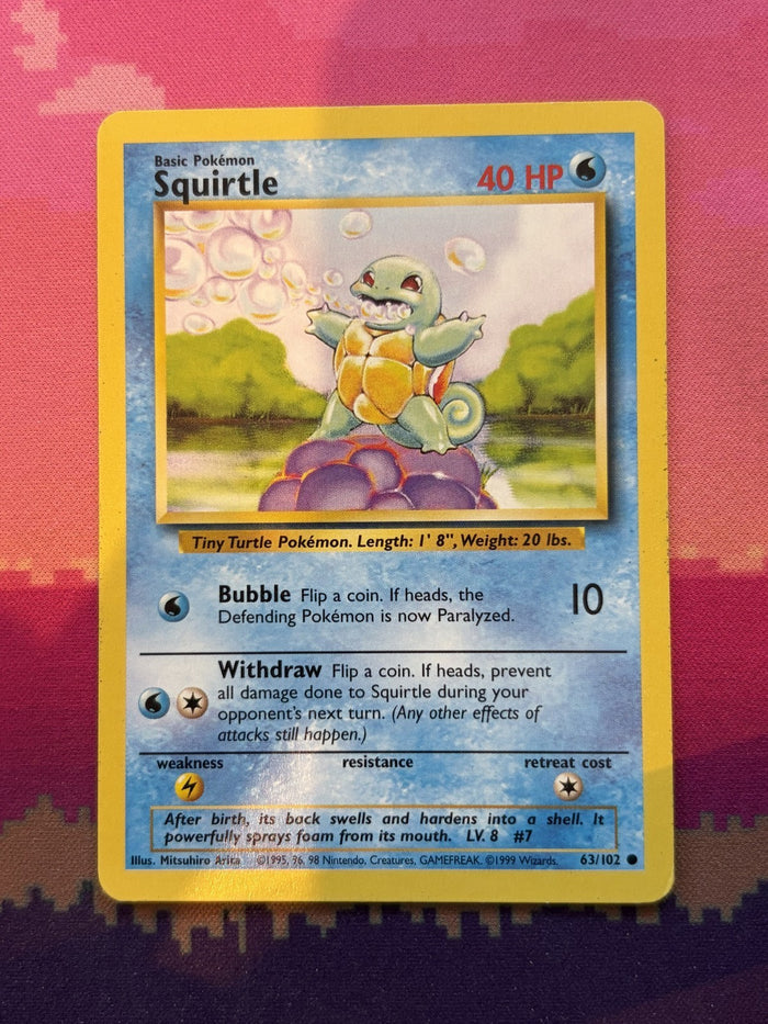 Pokemon Card Squirtle Base Set Common 63/102 Near Mint