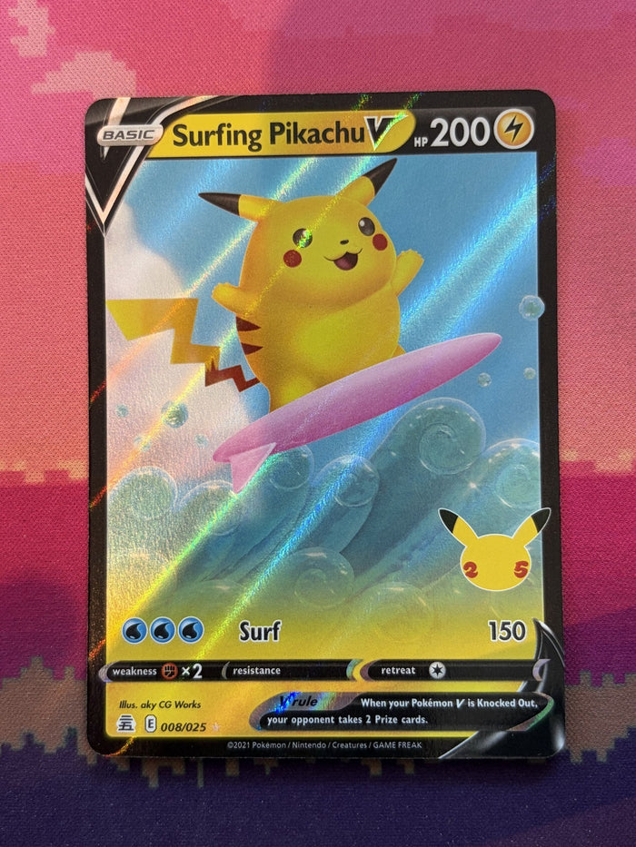 Pokemon Card Surfing Pikachu V Celebrations Ultra Rare 008/025 Near Mint