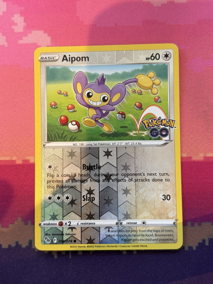 Pokemon Card Aipom Pokemon GO Reverse Holo 056/078 Near Mint