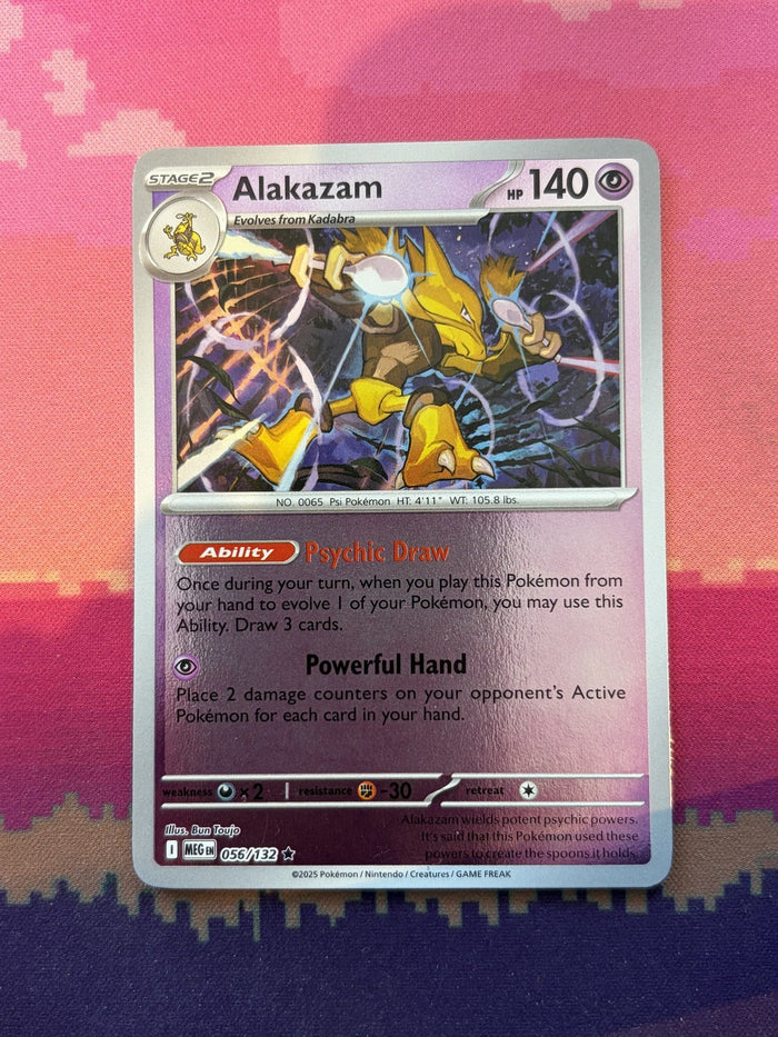 Pokemon Card Alakazam Mega Evolution Reverse  Holo Rare 056/132 Near Mint