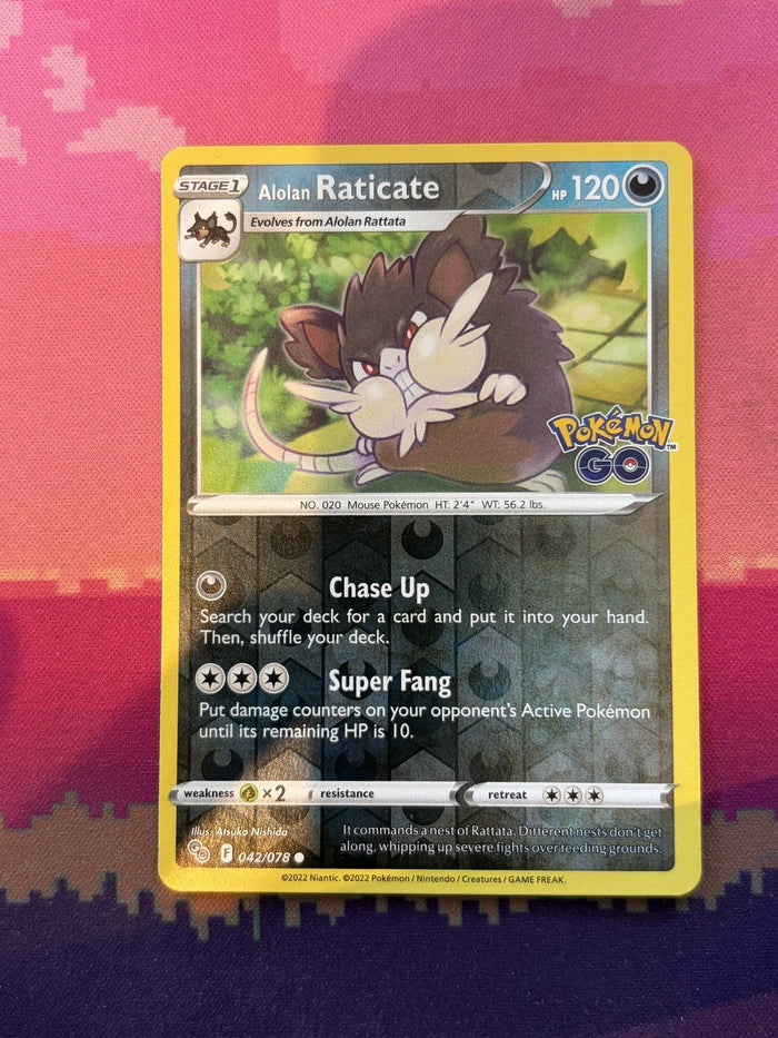 Pokemon Card Alolan Raticate Pokemon GO Reverse Holo 042/078 Near Mint