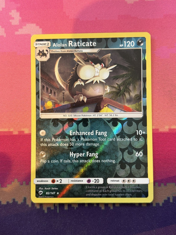 Pokemon Card Alolan Raticate Burning Shadows Reverse Holo 82/147 Near Mint