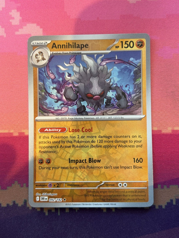 Pokemon Card Annihilape Destined Rivals Reverse Holo Rare 092/182 Near Mint