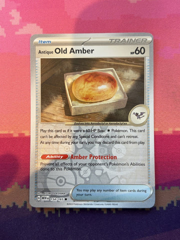 Pokemon Card Antique Old Amber Pokemon 151 Reverse Holo 154/165 Near Mint
