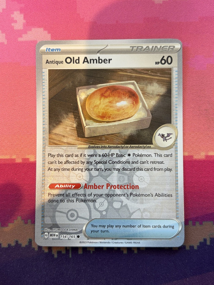 Pokemon Card Antique Old Amber Pokemon 151 Reverse Holo 154/165 Near Mint
