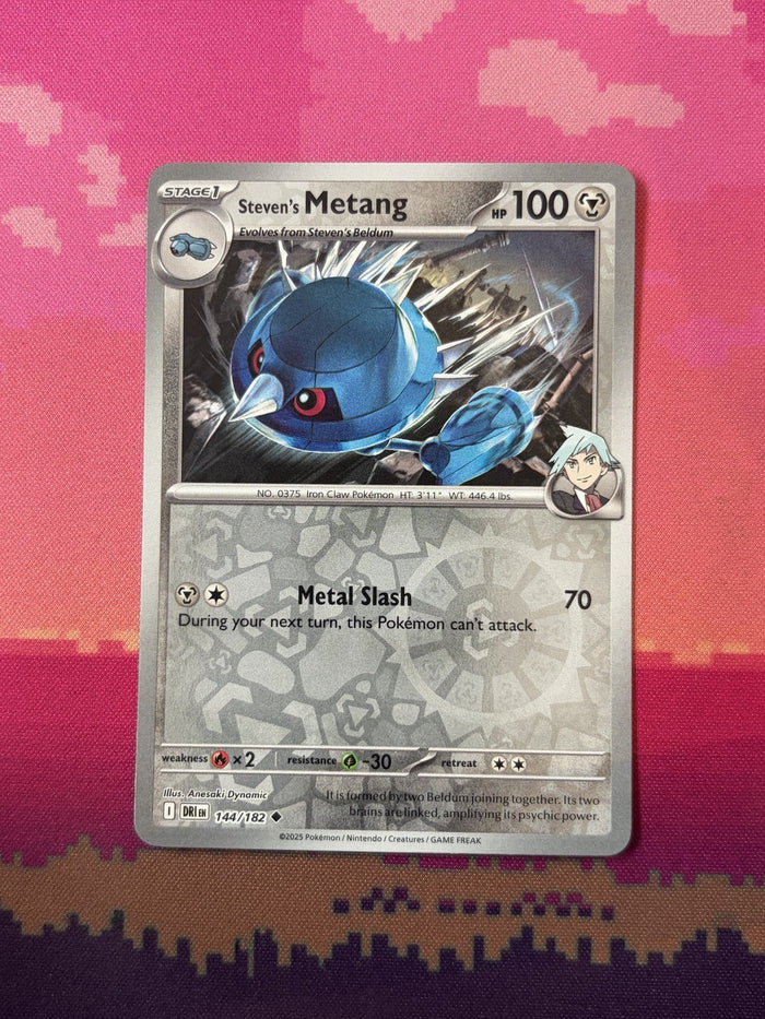 Pokemon Card Steven's Metang Destined Rivals Reverse Holo 144/182 Near Mint