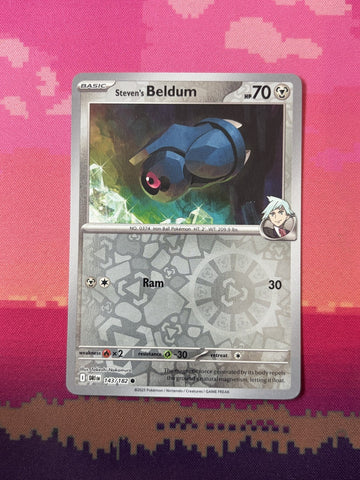 Pokemon Card Steven's Beldum Destined Rivals Reverse Holo 143/182 Near Mint