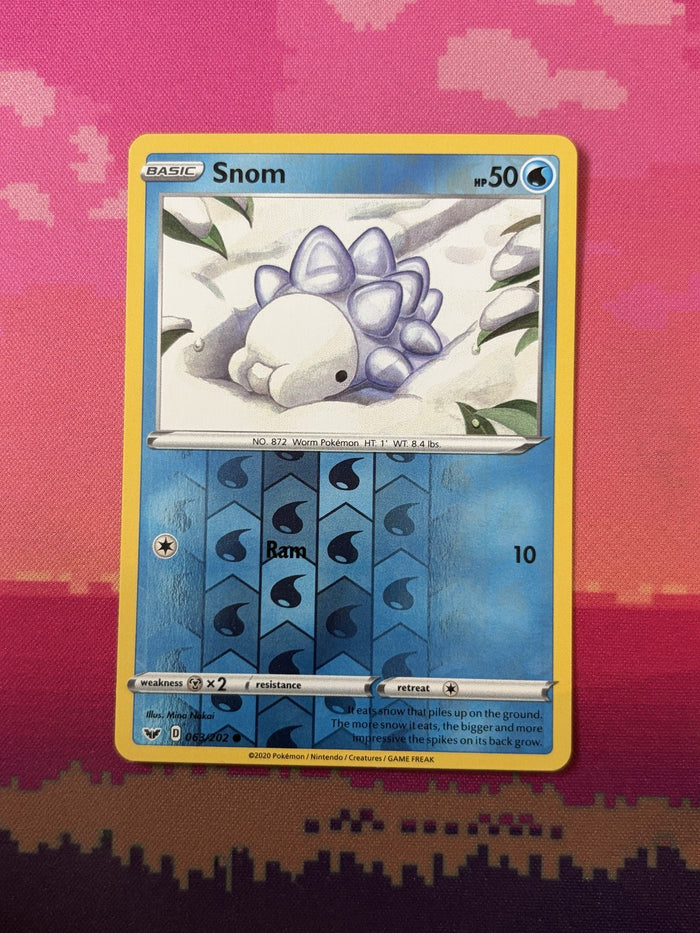 Pokemon Card Snom Sword & Shield Reverse Holo 063/202 Near Mint
