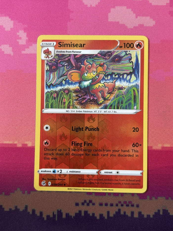 Pokemon Card Simisear Fusion Strike Reverse Holo 038/264 Near Mint