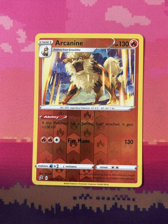 Pokemon Card Arcanine Rebel Clash Reverse Holo 028/192 Near Mint