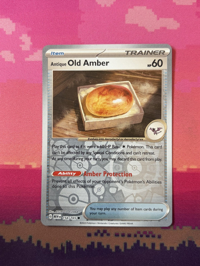 Pokemon Card Antique Old Amber 151 Reverse Holo 154/165 Near Mint