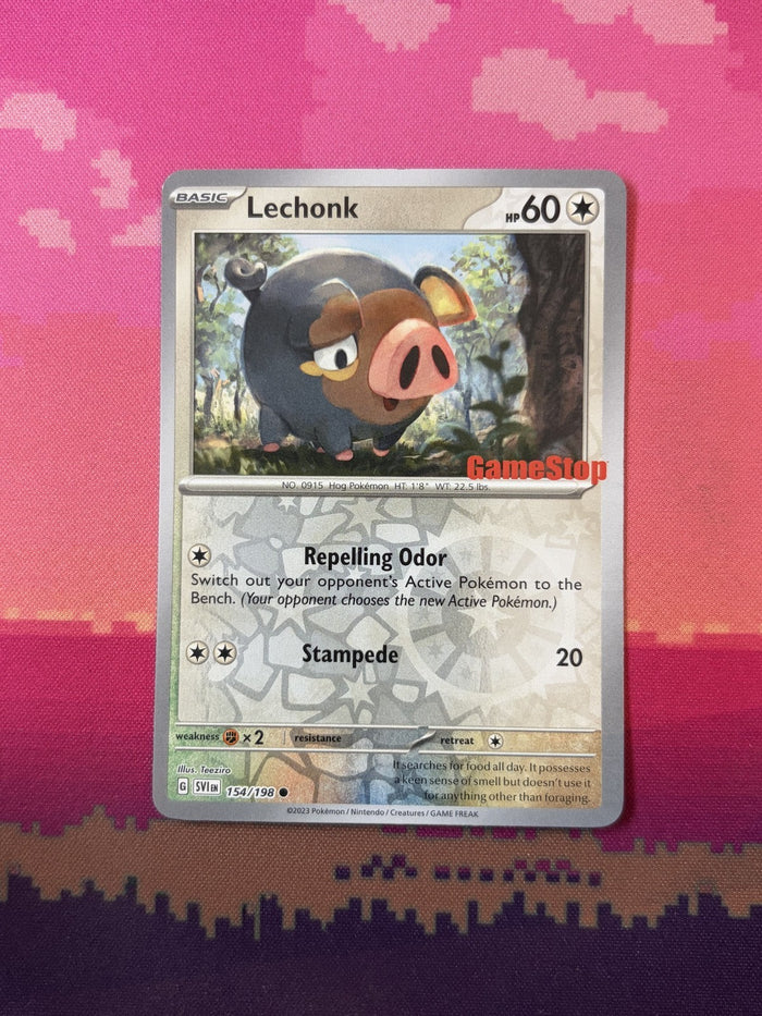 Pokemon Card Lechonk Reverse Holo GAMESTOP STAMP 154/198 Near Mint
