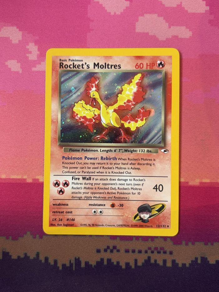 Pokemon Card Rocket's Moltres Gym Heroes Holo Rare 12/132 SWIRL Near Mint