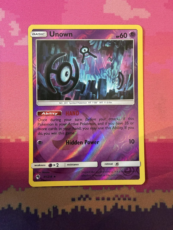 Pokemon Card Unown Lost Thunder Reverse Holo 91/214 Near Mint