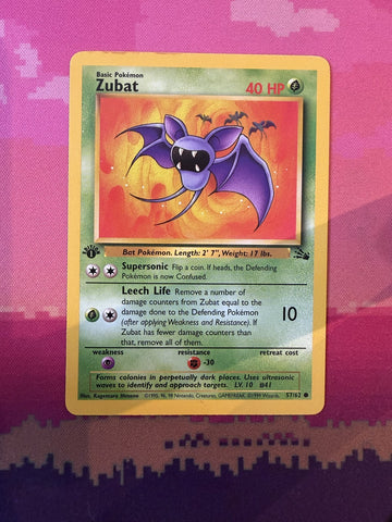Pokemon Card Zubat Fossil 1st Edition Common 57/62 Near Mint