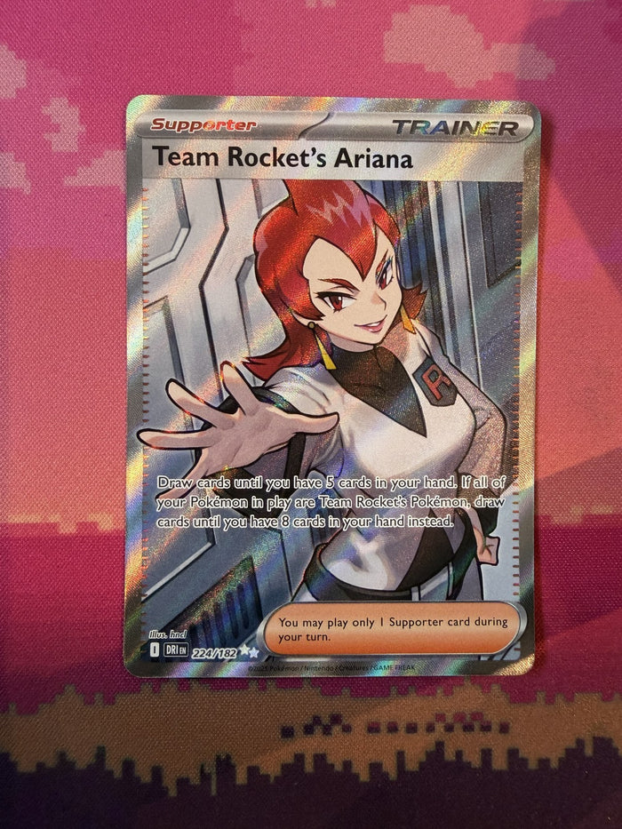 Pokemon Card Team Rocket's Ariana Destined Rivals Ultra Rare 224/182 Near Mint