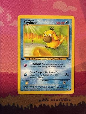 Pokemon Card Psyduck Fossil 1st Edition Common 53/62 Near Mint
