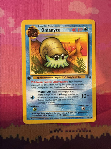Pokemon Card Omanyte Fossil 1st Edition Common 52/62 Near Mint