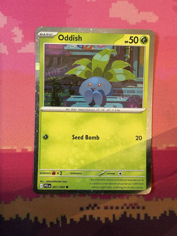 Pokemon Card Oddish Phantasmal Flames Cosmo Holo 001/094 Near Mint