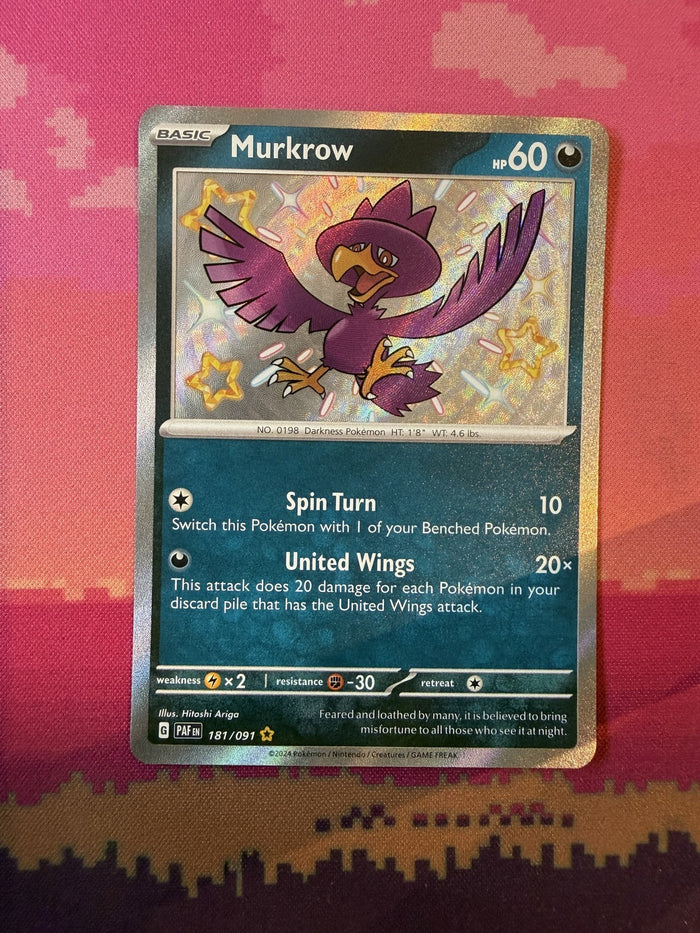 Pokemon Card Murkrow Paldean Fates Shiny Rare 181/091 Near Mint