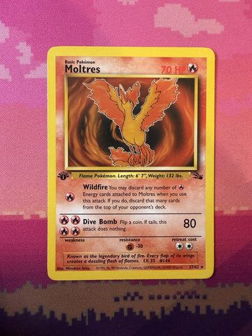 Pokemon Card Moltres Fossil 1st Edition Rare 27/62 Near Mint