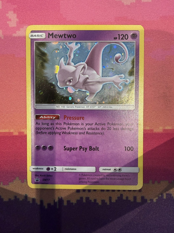 Pokemon Card Mewtwo Sun & Moon Promo Cosmo Holo SM77 Near Mint
