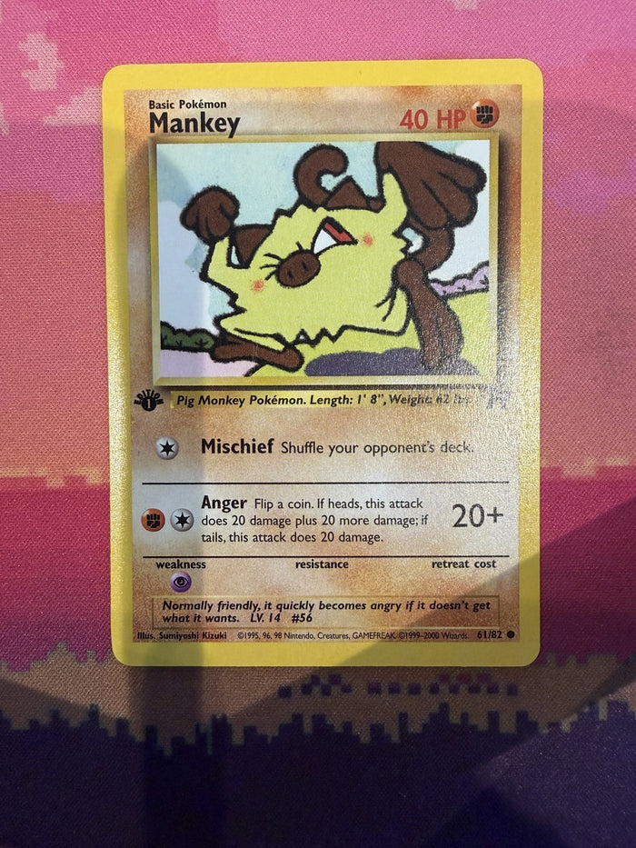 Pokemon Card Mankey Team Rocket 1st Edition Common 61/82 Near Mint